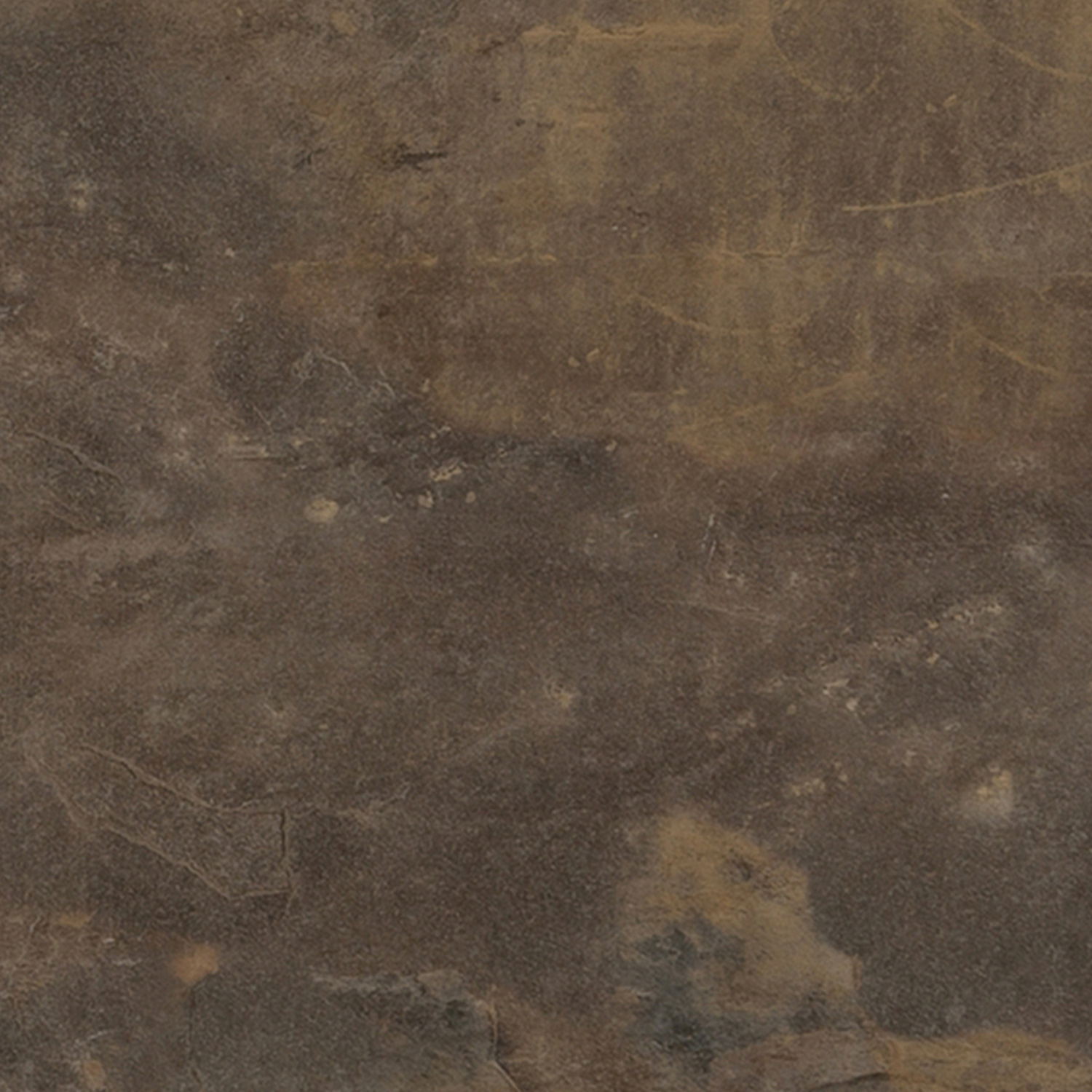 Close-up detail of Select Rust Patina luxury vinyl tile, featuring warm bronze-brown tones, weathered coloration, and layered stained concrete texture with industrial character.