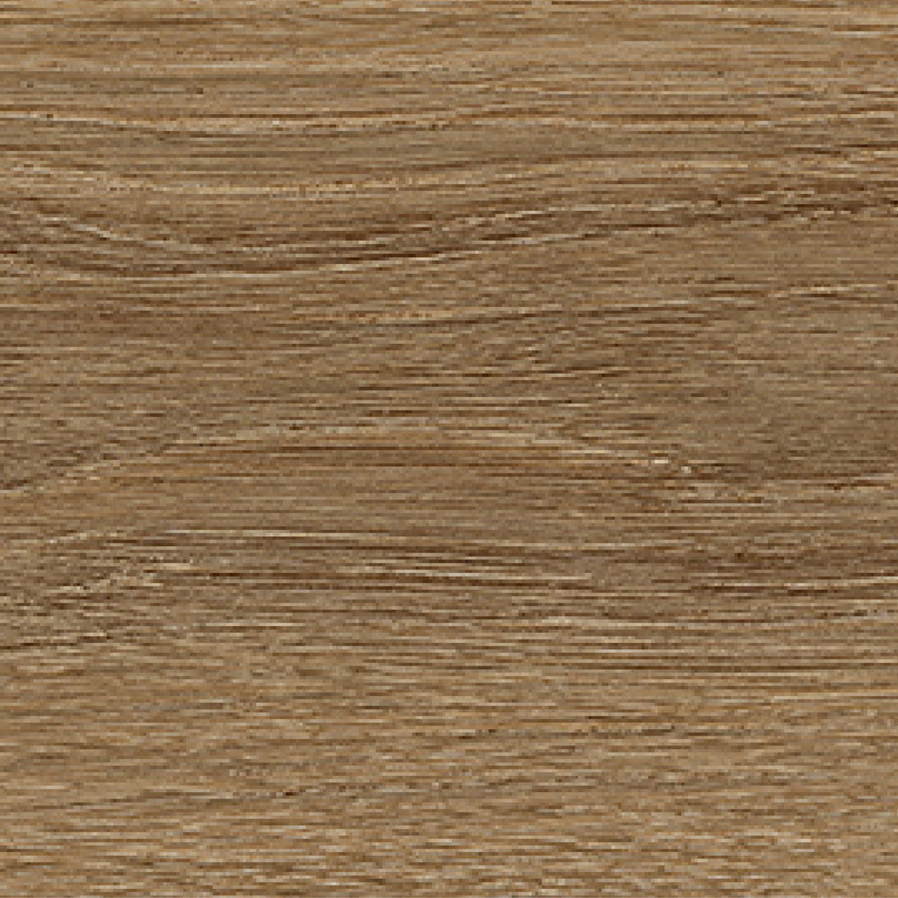 Close-up swatch of TAJ Wavelength Modular Acoustic flooring in Turbinado, showing its rich warm wood tone and fine linear grain detail in the 5MM LVT plank.