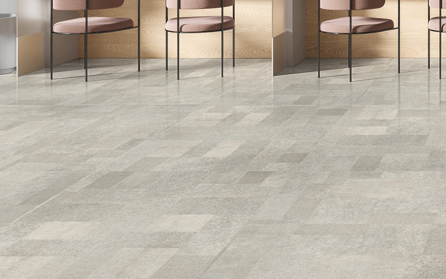Montage Cameo 36×36 large-format tile with a soft, textural layered design in neutral tones from the Wavelength Modular Acoustic Flooring collection.