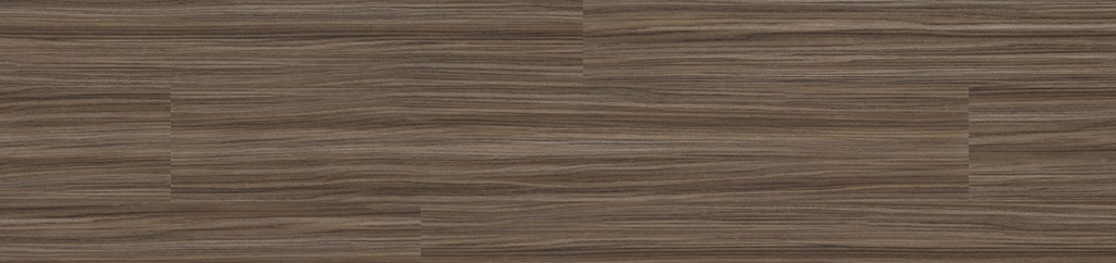Zebra Carob wood-look swatch from the 2-3-5 luxury vinyl plank collection, featuring warm carob-brown tones with distinctive zebrawood-style linear grain pattern.