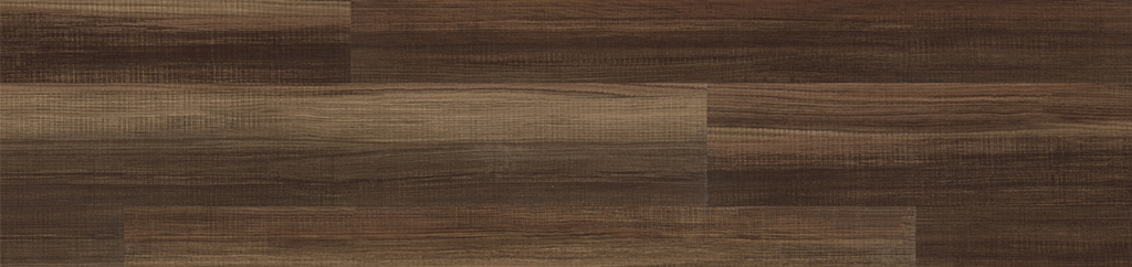 Board Lodge wood-look swatch from the Color Infused Modular Flooring collection, 5mm LVT, featuring deep warm brown tones with layered natural wood grain variation.